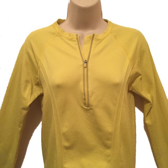 Athleta Womens Half Zip Tracker Running Shirt 138484 Medium Yellow Thumbholes - Picture 3 of 10